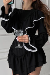 BXOXO - Lacework Ruffle Neck A-line Dress