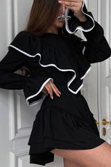 BXOXO - Lacework Ruffle Neck A-line Dress