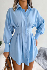 BXOXO - Latern Sleeve Button Pleated Shirt Dress