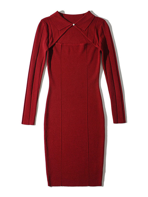 Cutout Long Sleeve Knit Midi Dress