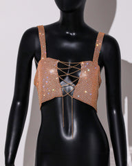 frat outfits Women's Hot Top New Metal Full Diamond Strap Sexy Hot Girl Top Strap Women