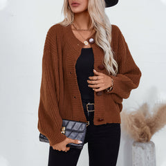 fall outfits women Autumn and Winter Solid Color Single-Breasted Knitted Cardigan Women's Loose Long-Sleeved Sweater Coat