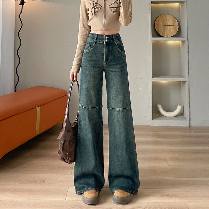 2000s fashion High Waist Narrow Wide-Leg Jeans Women's Autumn New Loose Slimming Flared Pants without Leg Sticking