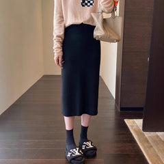 business casual outfits Solid Wear Match Elegant High Waist Slimming Sheath Skirt Knitted Skirt Women's Skirt Autumn and Winter