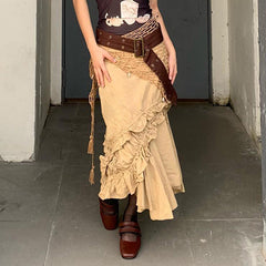 fbi agent costume American-Style Retro Irregular Pleated Skirt Autumn Multi-Layer Ruffled High Waist Woven Skirt for Women