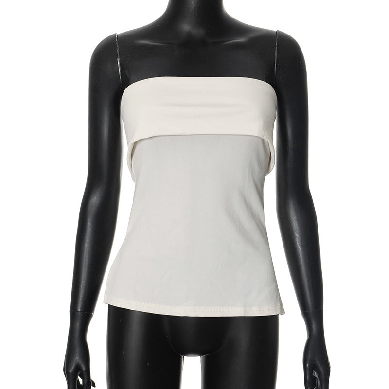 going out outfits Women's Summer New Solid Color Sleeveless Backless Wide Lapel Slit Tube Top Sexy Top for Women