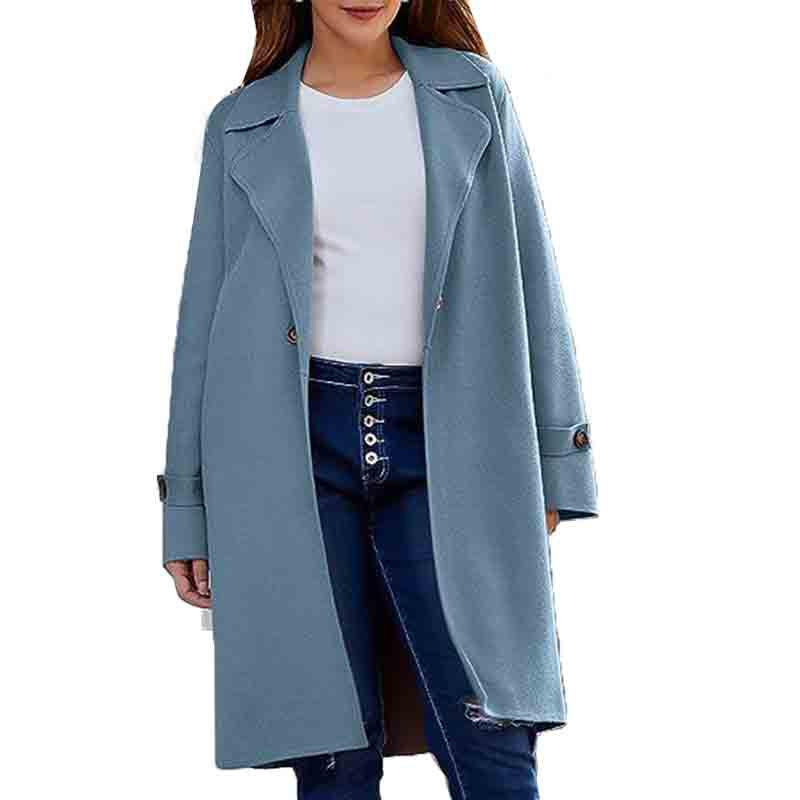 2024 New Autumn and Winter Simple Long Sleeve Lapel Button Loose Woolen Coat for Women