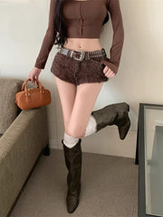 y2k outfits Sweet Cool Style Sexy Hot Pants for Hot Girls Low Waist and Long Legs Women's Autumn Retro Versatile Slimming Woolen Shorts Small