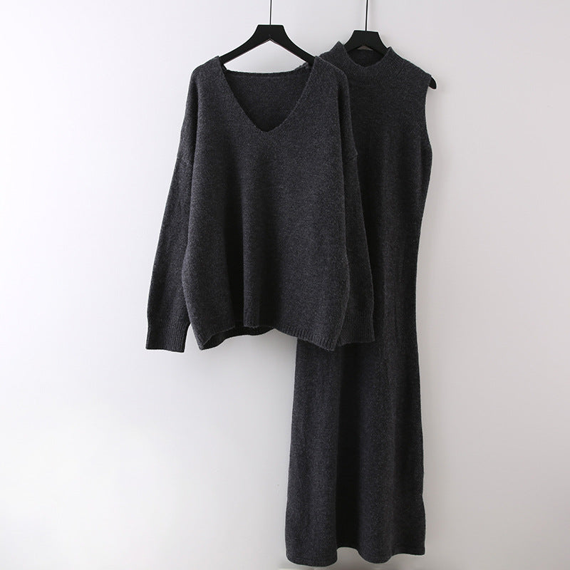 duo costumes High-End Small Dress Elegant Socialite Fried Street Western Style Gentle Sweater Two-Piece Suit Skirt for Women Autumn and Winter