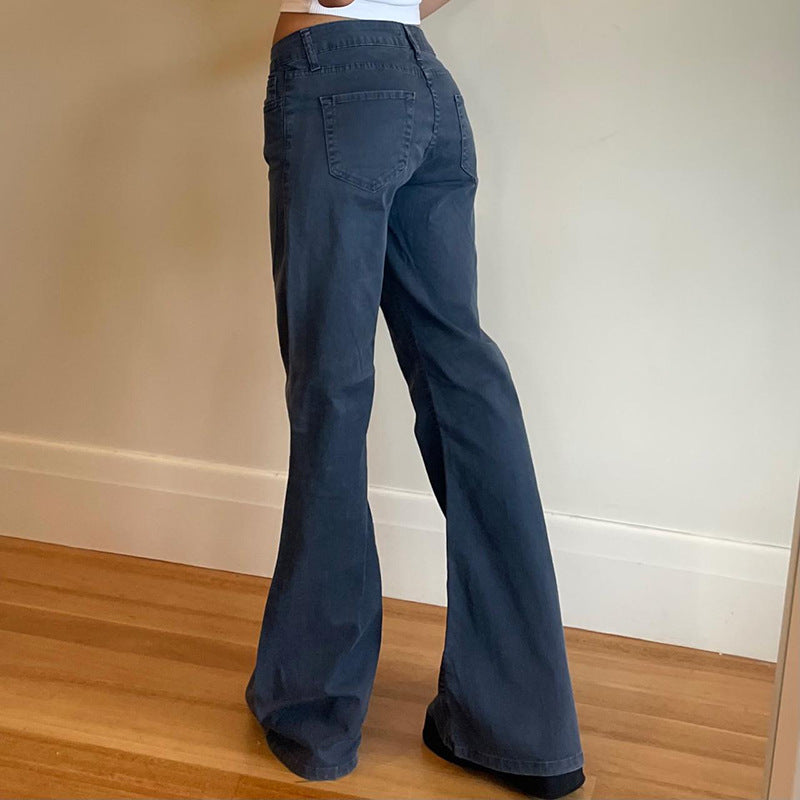 casual dinner outfit fall Low Waist Casual Straight Jeans Slim American Retro Dark Blue Loose Pants for Women