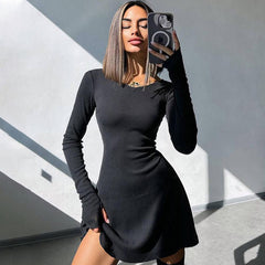 leapord halloween outfit INS Women's Autumn and Winter Fashion Simple Solid Color Back Strap Waist-Tight Dress