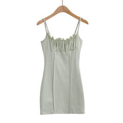cute outfits fall INS Style Sexy Chest Pleated Suspender Skirt Summer Wooden Ear Tight Dress