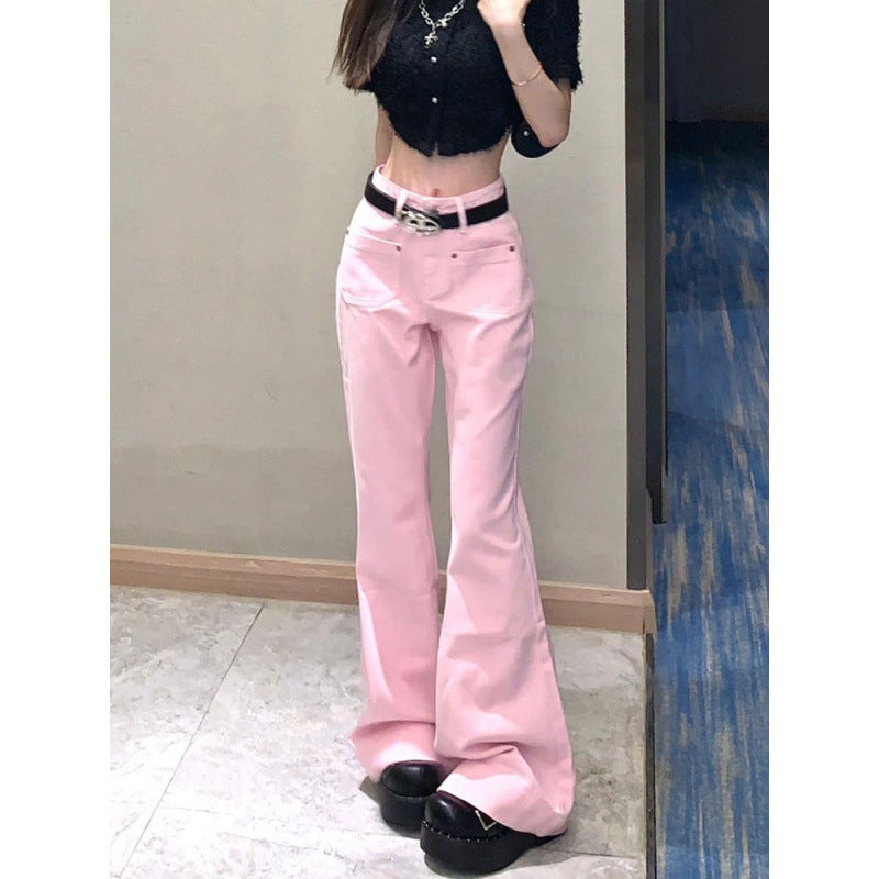 cowgirl outfits American-Style Retro Pink Skinny Jeans Women's Summer High Waist Slimming Spicy Girl Niche Horn Mop Pants