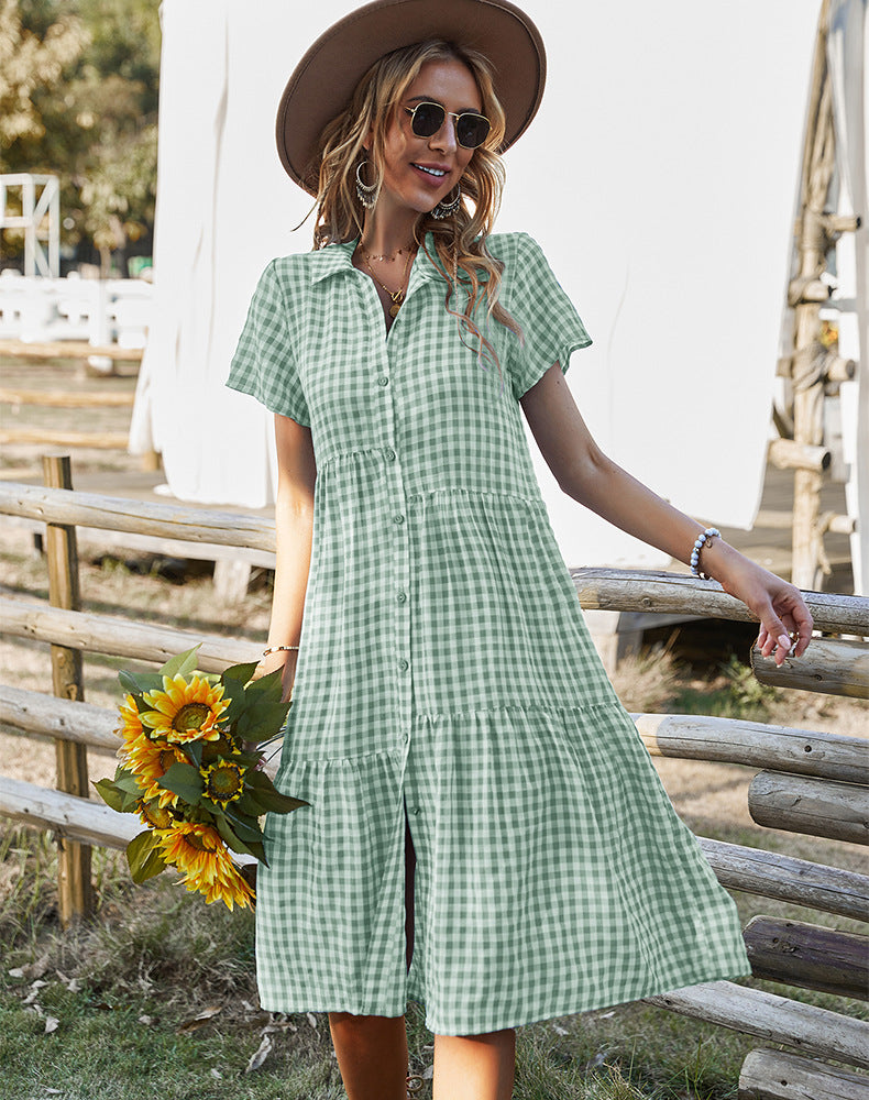 dorothy costume Summer New Women's Clothing Plaid Dress Shirt Collar Casual Skirt Manufacturer