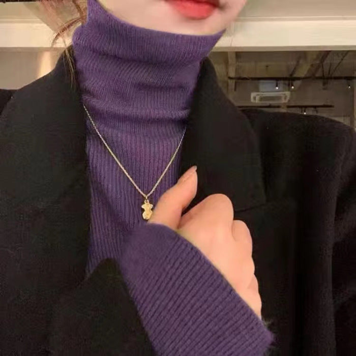 tailgate outfit black women Autumn Women's Klein Blue Pile Collar Sweater Bottoming Shirt Turtleneck Sweater Tight Slim Fit Inner Top
