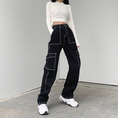 black sweater dress outfit High Waist Super Slimming Bright Line Air Jeans Women's Loose Street Casual Style Wide Leg Overalls Fashion
