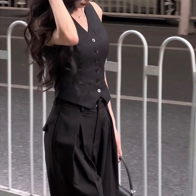 Black Chanel Style Suit Vest Women's Summer Thin High-End Fashionable Vest Sleeveless Top