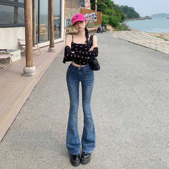 datenight fall outfits Multi-Color Retro High Waist Slim-Fit Stretch Flared Jeans Women's Cropped Trousers Lengthened
