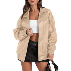 joker costume female outfit PU Leather Jacket Long Sleeve Lapel Zipper Side Pocket Casual Windbreaker Coat for Women