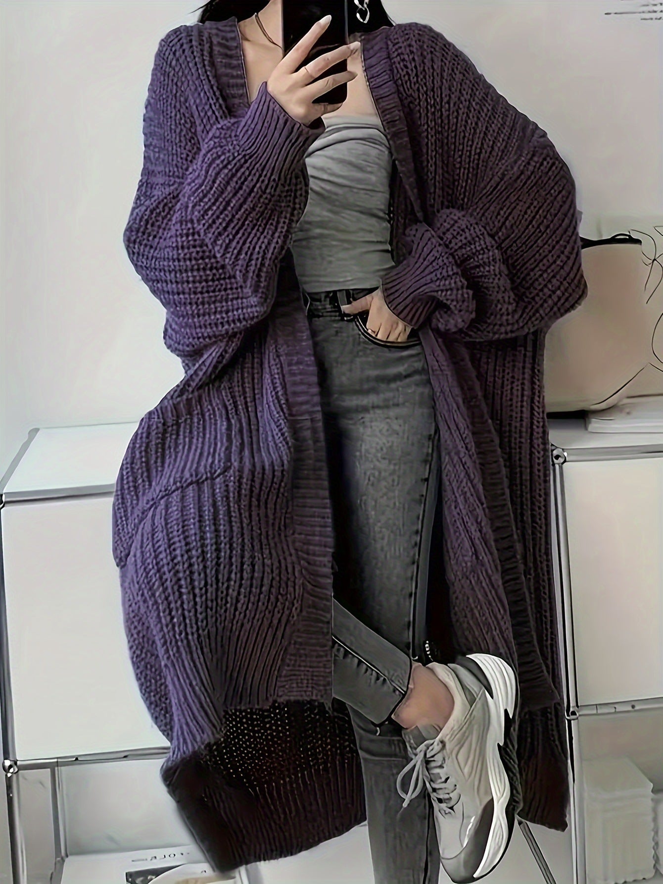 fall outfits Cardigan Casual Loose Texture Clear Long