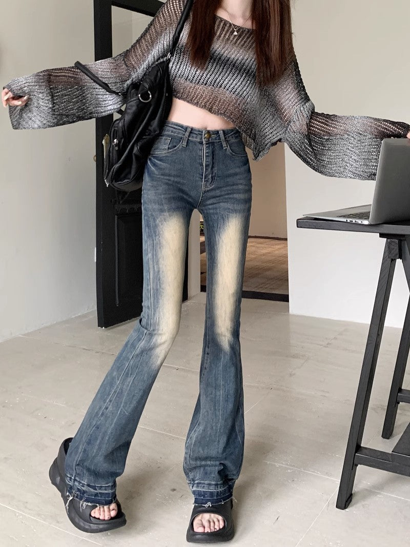 y2k outfits American Hot Girl Low Waist Skinny Jeans Women's Spring and Autumn New Retro Distressed Slim Fit All-Match Mop Pants