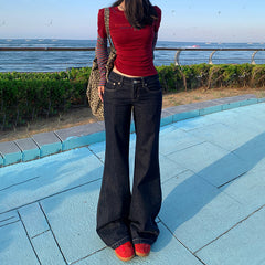 casual dinner outfit fall Women's Clothing Autumn and Winter Hot Girl American Low Waist Jeans Women's Drape Slim Slimming Flared Pants