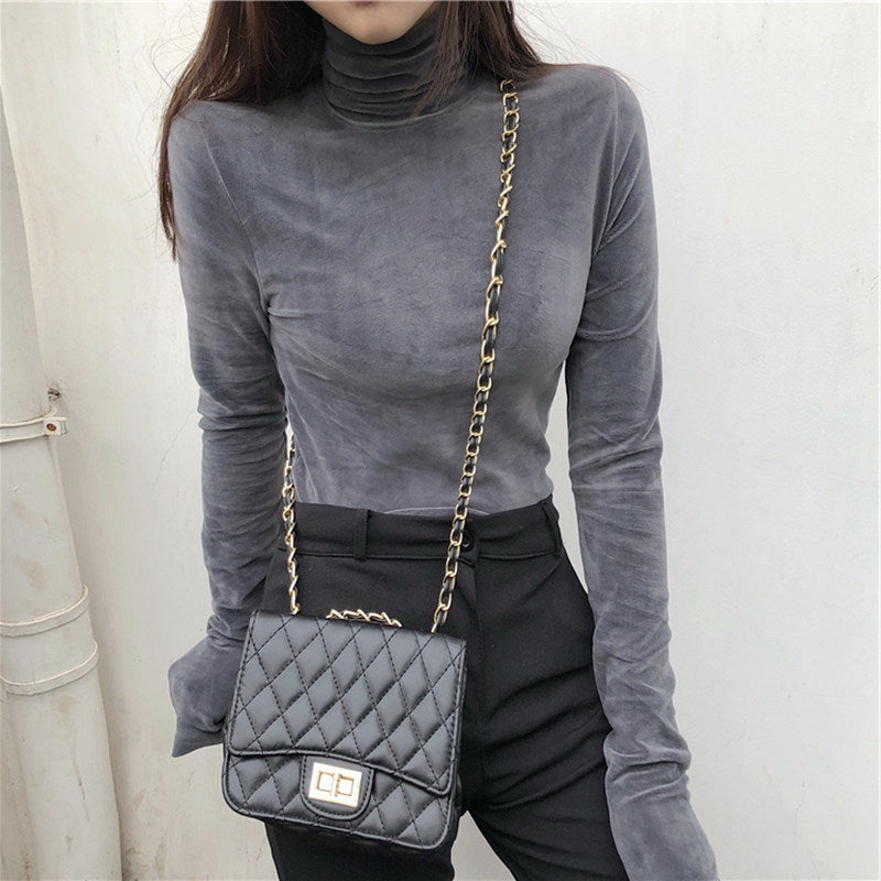 fall outfits Autumn and Winter Solid Color T-shirt Gold Velvet Turtleneck Bottoming Shirt Women's Spring and Autumn Inner Wear Long Sleeve Slim Warm Top Women's Fashion