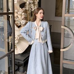 work outfits women French Style Chanel Style Elegant Socialite Western Style Blue Dress Two-Piece Suit New Women's Autumn