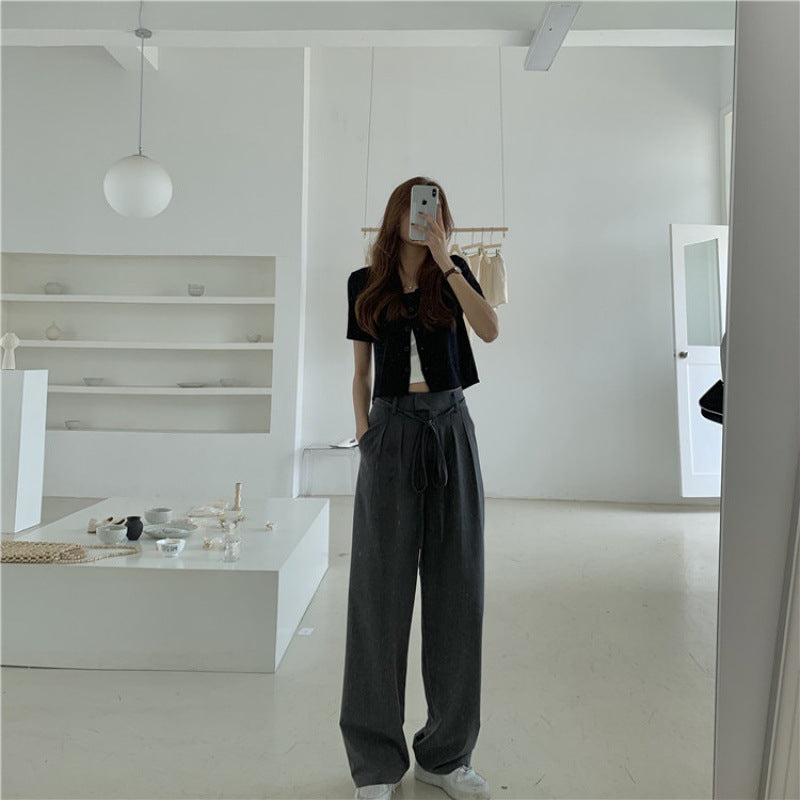 buisness casual women outfits chic Gray Suit Pants Women's Draping Pants Straight Loose Wide-Leg Pants High Waist Mopping Casual Pants Fashion