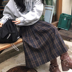 fashion outfits Chic Autumn and Winter Retro High Waist Slimming Contrast Color Plaid Design A- line Woolen Skirt