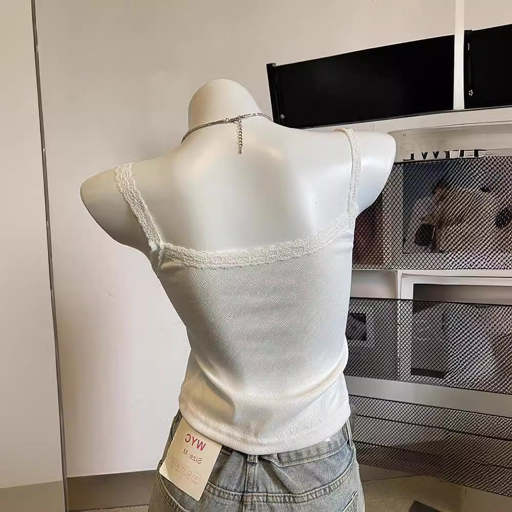 y2k outfits Lace Camisole Women's White Navel Top Women's Lace Bow Slim Summer Small Camisole