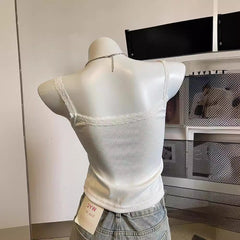 y2k outfits Lace Camisole Women's White Navel Top Women's Lace Bow Slim Summer Small Camisole