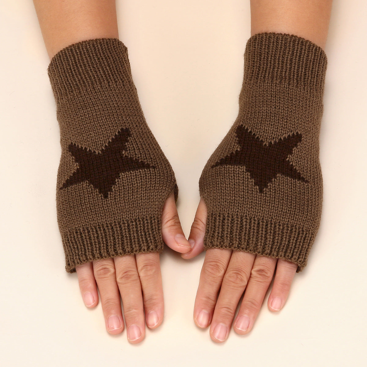 clothes Autumn and Winter Acrylic Wool Five-Pointed Star Gloves Warm Arm Sleeve Leakage Finger Autumn and Winter Oversleeve