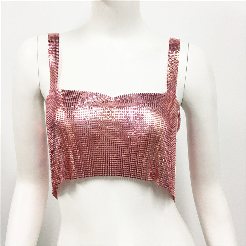 frat outfits Women's Metallic Sequined Camisole Sexy Party Nightclub Sweet and Spicy Style Sequined Top