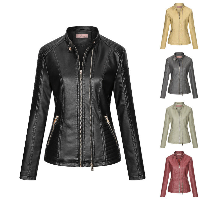 2000s fashion New Long Sleeve Elegant Slim-Fit Women's Coat Pu Two-Way Zipper Leather Jacket Women's Leather Coat