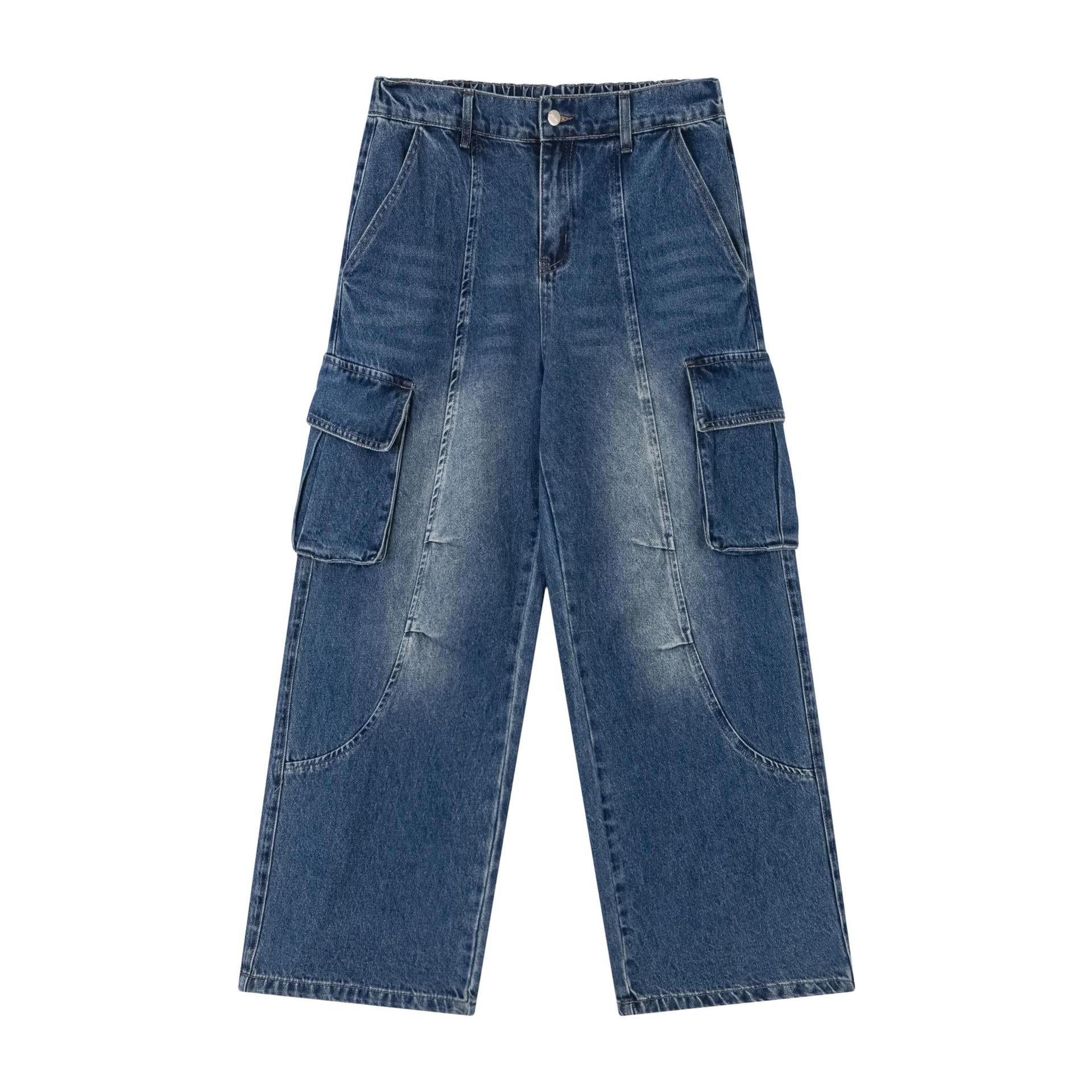 fashion outfits American Retro High Street Multi-Pocket Casual Jeans Men's Oversize Loose Straight Trousers
