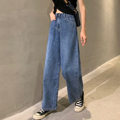business casual outfits plus Size Women's Jeans Autumn Loose High Waist Slimming Straight Wide Leg Mopping Pants