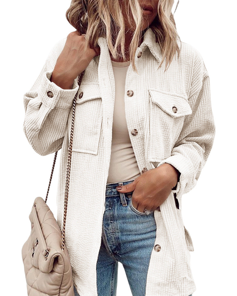 dti outfits Autumn and Winter New Cardigan Pocket Coat Lapel Corduroy Single-Breasted Shirt