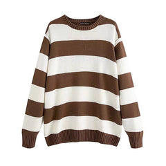 fall outfits women BM Style American Striped Sweater Long Sleeve BM Loose Comfortable Lazy Striped Pullover Sweater Top