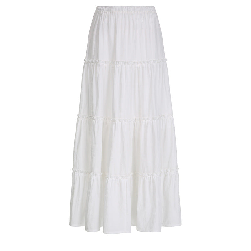 country concert outfit Artistic Retro Gentle White Stitching Bohemian Long Skirt Annual Elegant Casual Slimming Skirt for Women Summer