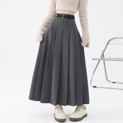 outfit ideas Skirt Women's Autumn and Winter High Waist Slimming Pleated Skirt Belt Large Swing High Waist Suit Elegant Fashion Mid-Length Skirt