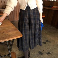 fashion outfits Chic Autumn and Winter Retro High Waist Slimming Contrast Color Plaid Design A- line Woolen Skirt