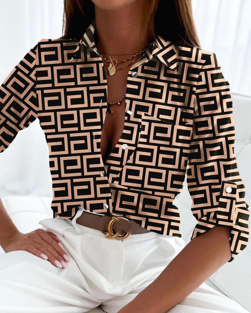 2000s fashion Women's Spring and Autumn Shirt Long-Sleeved Shirt Printed Shirt Women