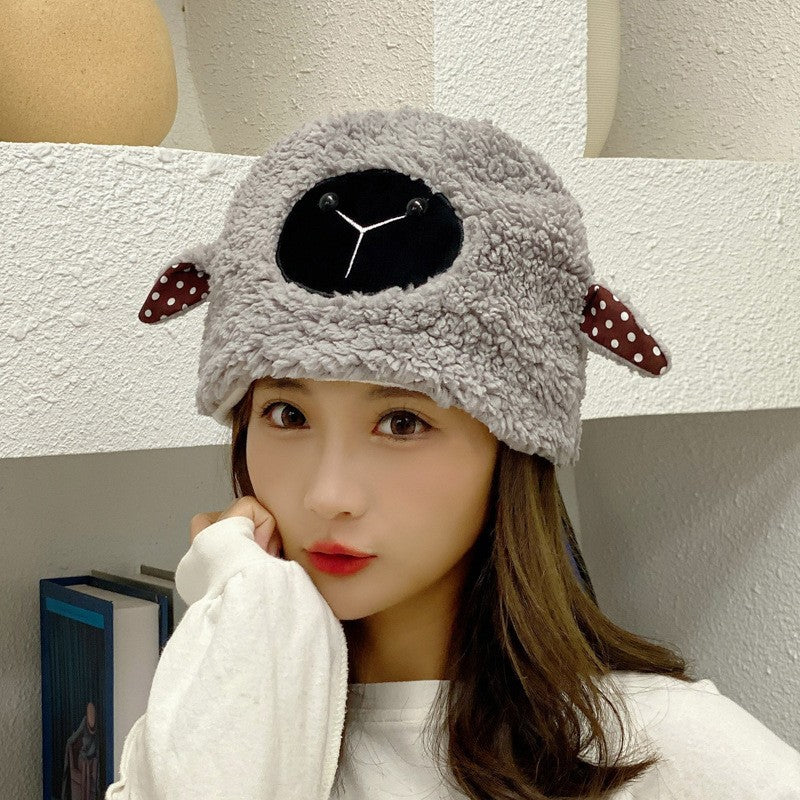 lolíta fashion dress to impress Hat Female Winter Cute Cartoon Lamb Ears Fisherman Hat All-Match Warm Lamb Plush Ear Protection Basin Hat