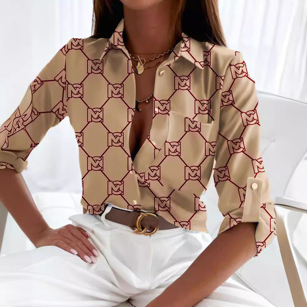 2000s fashion Women's Spring and Autumn Shirt Long-Sleeved Shirt Printed Shirt Women