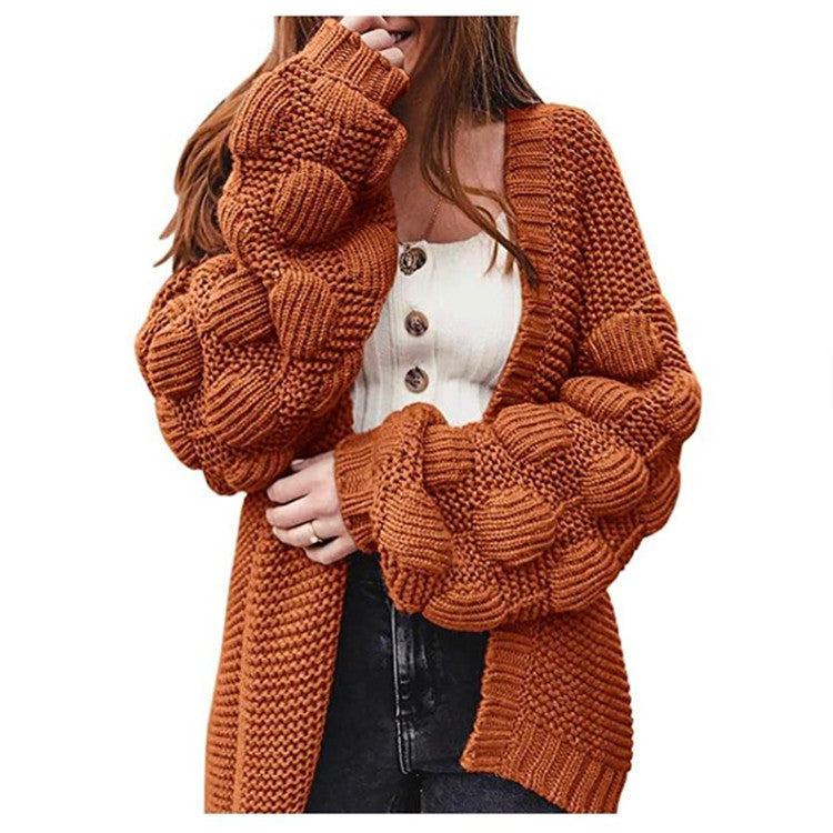 rainy day outfit New Knitted Cardigan Solid Color Loose Large Sweater Short Sleeve Coat Sleeve Three-Dimensional Ball Women