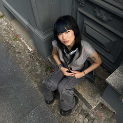 y2k outfits Street Retro Style Low Waist Denim Overalls Star Print Large Pocket Straight Casual Pants
