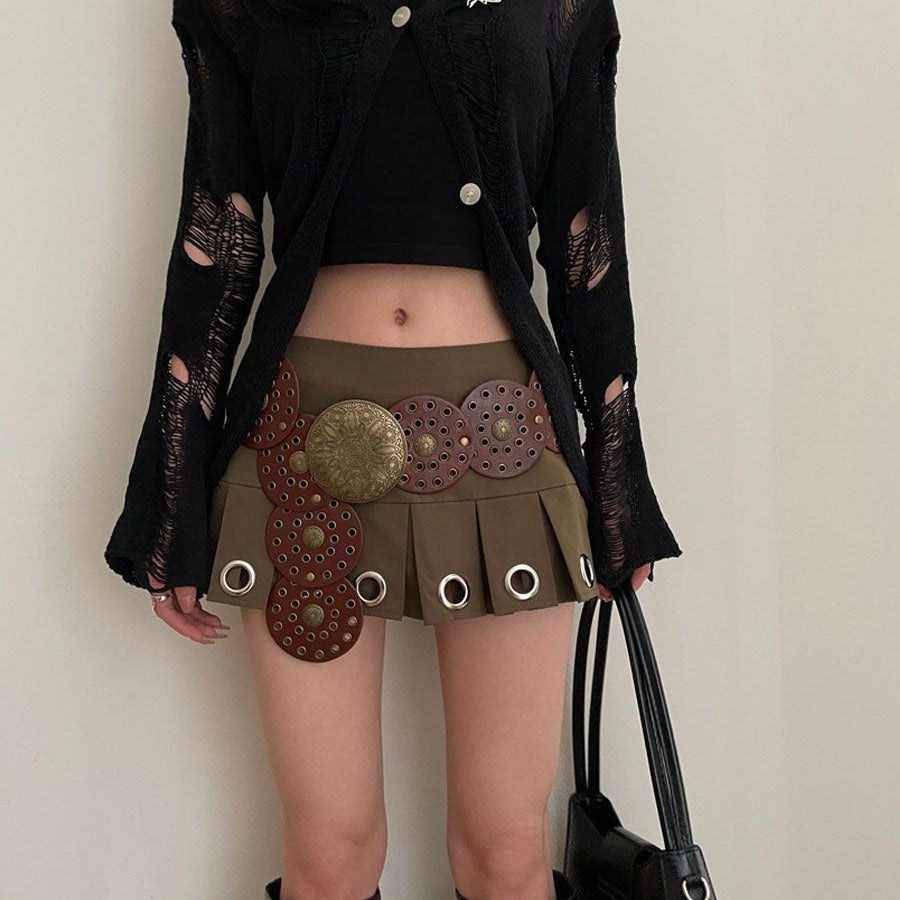 dress to impress outfits American-Style Retro round Hollow Waist Seal Waist Tight with Short Skirt Hot Girl Summer Fashion Belt