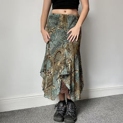 hoco outfits for guys Women's Retro American Style Contrast Color Pattern Irregular Skirt Double-Layer Stitching Design Long Skirt