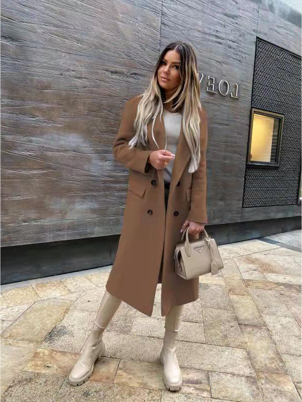 suit Popular Autumn and Winter Long Sleeve Suit Collar Double Breasted Girl Coat Coat for Women